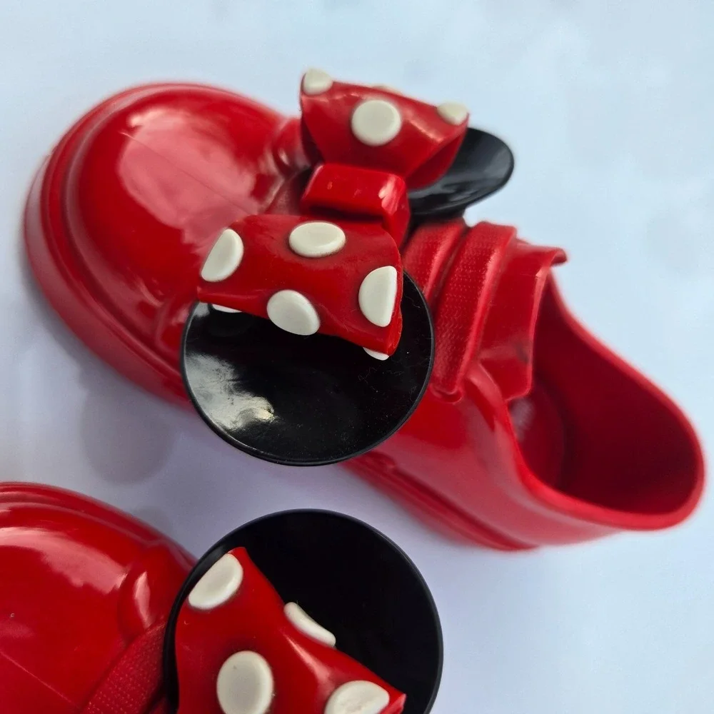 Mickey Mouse Jelly Shoes Girl Kid 3D Bowknot Loafer Minnie Mouse Rain Boot (US6)